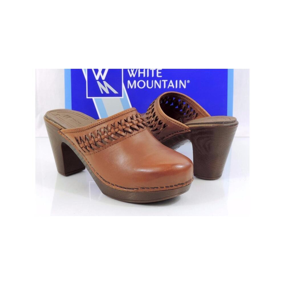 White Mountain Handy Platform Clogs Slip On Mule Leather Luggage Size 9